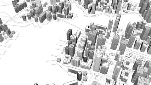 Wireframe Cityscape,Low-polygon cities and buildings,In the city's business.. Ilustração Stock