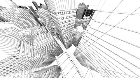 Wireframe Cityscape,Low-polygon cities and buildings,In the city's business.. Ilustração Stock