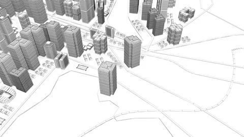 Wireframe Cityscape,Low-polygon cities and buildings,In the city's business.. Ilustração Stock