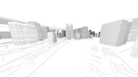 Wireframe Cityscape,Low-polygon cities and buildings,In the city's business.. Ilustração Stock