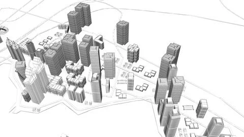 Wireframe Cityscape,Low-polygon cities and buildings,In the city's business.. Ilustração Stock