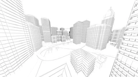 Wireframe Cityscape,Low-polygon cities and buildings,In the city's business.. Ilustração Stock