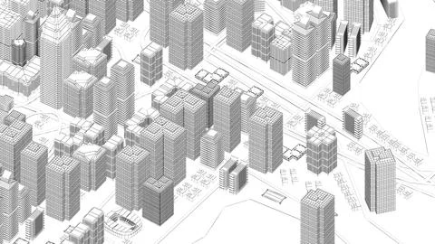 Wireframe Cityscape,Low-polygon cities and buildings,In the city's business.. Ilustração Stock
