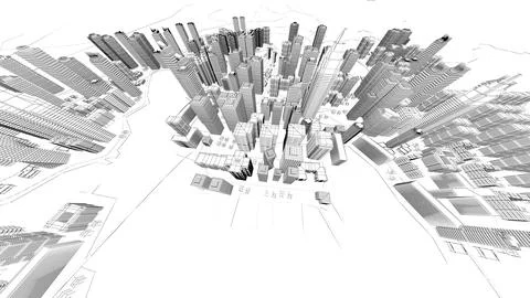 Wireframe Cityscape,Low-polygon cities and buildings,In the city's business.. Ilustração Stock