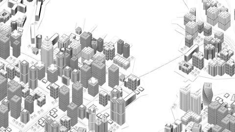 Wireframe Cityscape,Low-polygon cities and buildings,In the city's business.. Ilustração Stock