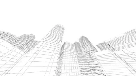 Wireframe Cityscape,Low-polygon cities and buildings,In the city's business.. Ilustração Stock
