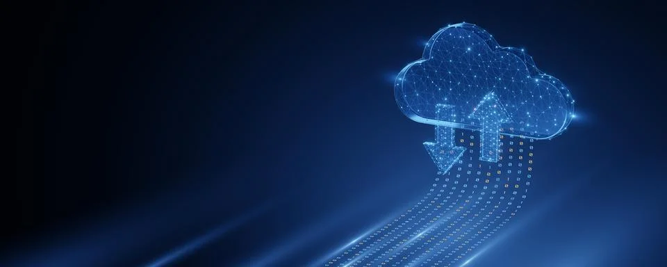 Wireframe cloud with binary data transfer concept Stockillustratie