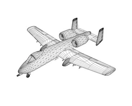Wireframe Combat aircraft in isolate on a white background. Modern combat Stock Illustration