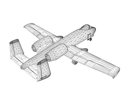 Wireframe Combat aircraft in isolate on a white background. Modern combat Stock Illustration