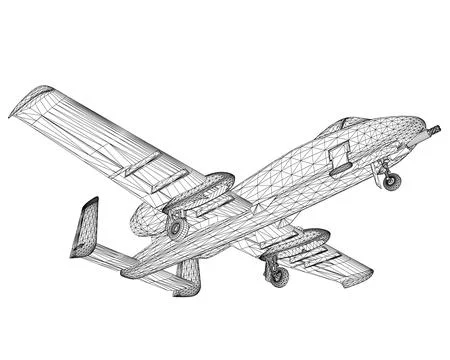 Wireframe Combat aircraft in isolate on a white background. Modern combat Illustrazione stock