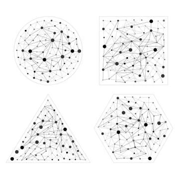 Wireframe connecting set. Hexagon, sphere, triangle, square shapes with dots and Stock Illustration