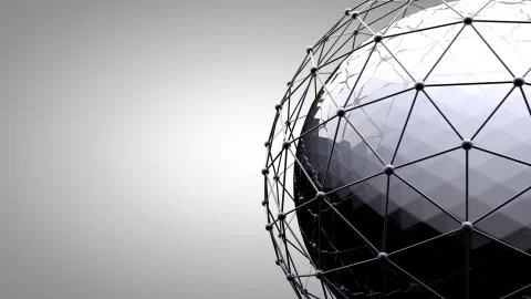 Wireframe connecting sphere. Connection lines around earth globe. The concept of Stock Illustration