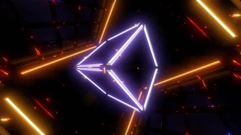 Wireframe cube background with orangelights in background Ilustração Stock