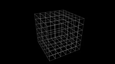 A Wireframe Cube Element Rotates Stock Footage 95396178