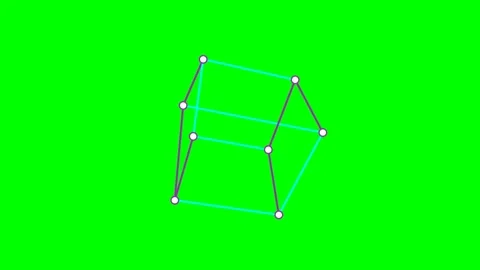 A wireframe cube illustration with nodes isolated on a vibrant green screen Video stock 341823725