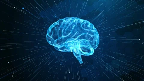 Wireframe cyber mind Human AI tech Future machine learning, face circuit board b Stock Footage 311807964