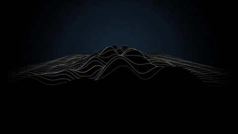 Wireframe data terrain of glowing lines flowing forward, 4K illustration Stock Illustration
