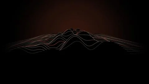 Wireframe data terrain of glowing lines flowing forward, Ember, 4K illustration Stock Illustration