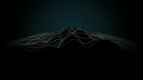 Wireframe data terrain of glowing lines flowing forward, Glacier Stock Illustration