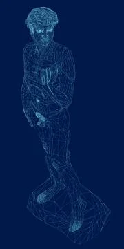 Wireframe david statue of Michelangelo on blue background. 3D. Vector Stock Illustration