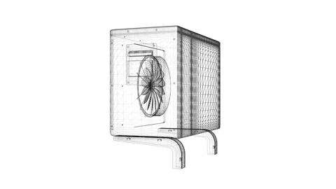 Wireframe Design of an Air Conditioning Unit: Front and Side Perspectives 库存影片 334582765