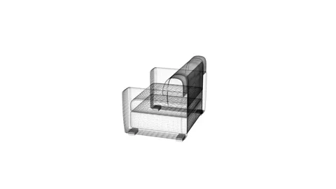 Wireframe Design of Modern Sofa in Multiple Perspectives and Angles Stock Footage 344528778
