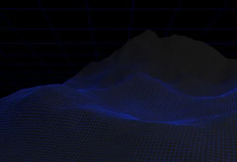 Wireframe digital blue landscape on black. 3d illustration Stock Illustration