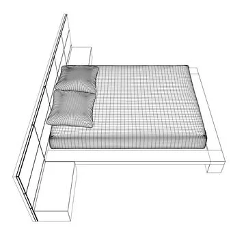 Wireframe drawing of double bed. Modern comfortable luxury furnitures for Illustrazione stock