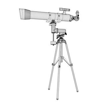 Wireframe drawing of Telescope - astronomy tool. Telescope in simple outline Stock Illustration
