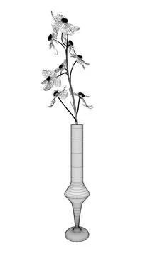 Wireframe of Flowers line drawing vector art in a vase for decoration. Line Stock Illustration