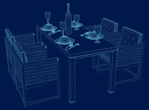 Wireframe Formal Table Setting. Side view. Vector illustration Stock Illustration