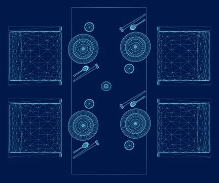 Wireframe Formal Table Setting. Top view. Vector illustration Stock Illustration