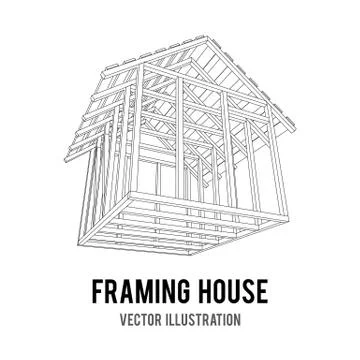 Wireframe framing house Illustrazione stock