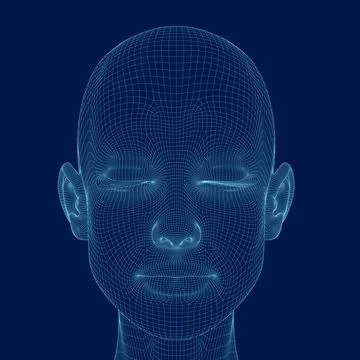 Wireframe Front face of woman without hair closes her eyes. Beauty, fashion, Stock Illustration