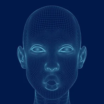 Wireframe Front face of woman without hair with open mouth. Beauty, fashion, Stock Illustration