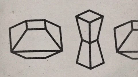 Wireframe geometric solids, silkscreen print seamless loop Stock Footage 346768871