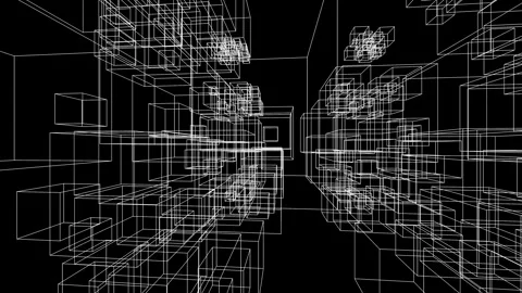 Wireframe Geometry Data Architecture and Digital City 3D Structure Stock Footage 346643433