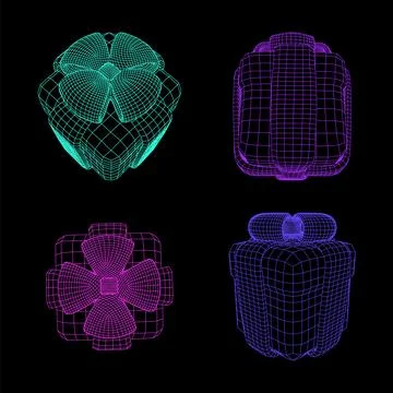 Wireframe gift box models set Stock Illustration