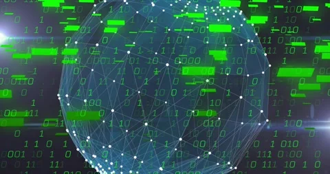 Wireframe globe appearing, rotating and sending drifting binary digits and Stock Footage 326104177