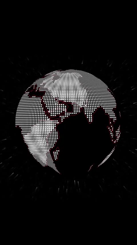 Wireframe Globe Composed of White Dots with Red Outline on Dark Star field .. Stock Footage 337459254