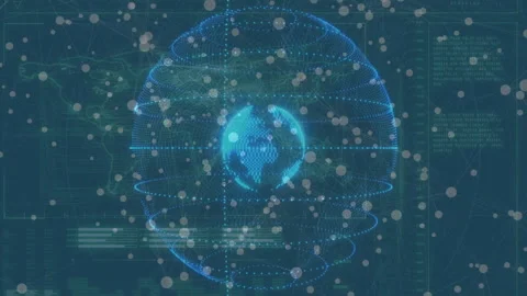 Wireframe globe emerging at startup, scattering data nodes and rotating rings Video stock 313327755