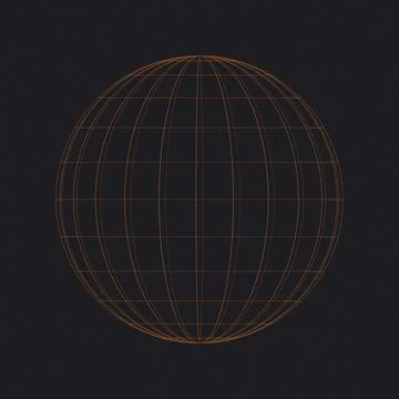 Wireframe globe with grid lines on dark background Stock Illustration