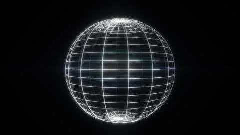A wireframe globe with intersecting lines, symbolizing a connected world, dis Stock Photos
