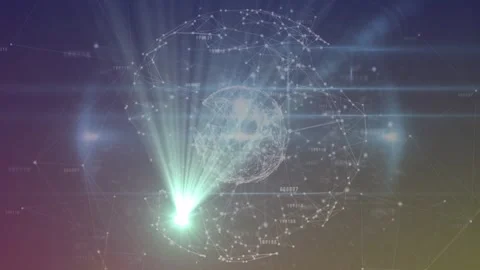 Wireframe globe pulsing and rotating while lower-left spot sweeping across, Stock Footage 330236924
