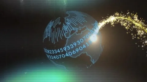 Wireframe globe rotating, golden point emitting stream wrapping globe, Stock Footage 331700992