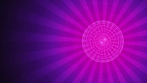 Wireframe globe rotating neon sunburst seamless loop motion background Stock Footage 345761093