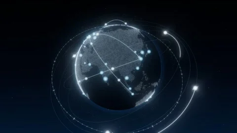 Wireframe globe satellite grid corporate technology loop 3D animation seamless Stock Footage 341184867