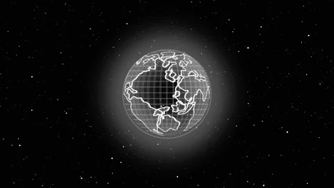 Wireframe globe in space with stars and nebula. Wireframe globe for global .. Stock Footage 337815465