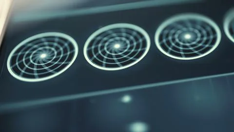 Wireframe GPU Cooling Fan Array Stock Photos