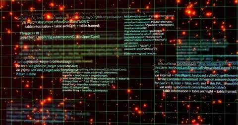 Wireframe grid and particle field responding to incoming data stream, Stock Footage 330331383